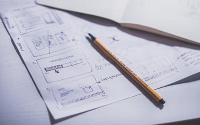 UX sketches on paper with fibre tip pen