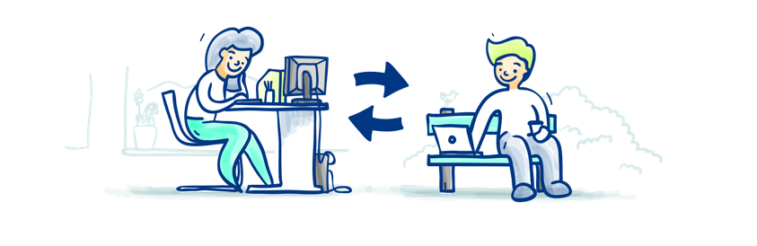Illustration of accuntants and clients using Cashbook to connect with each other