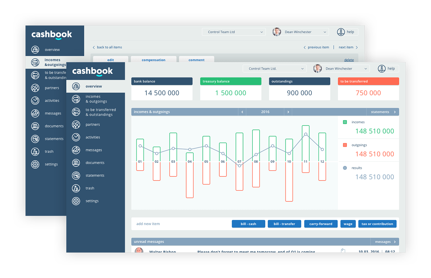 user interface design of Cashbook website