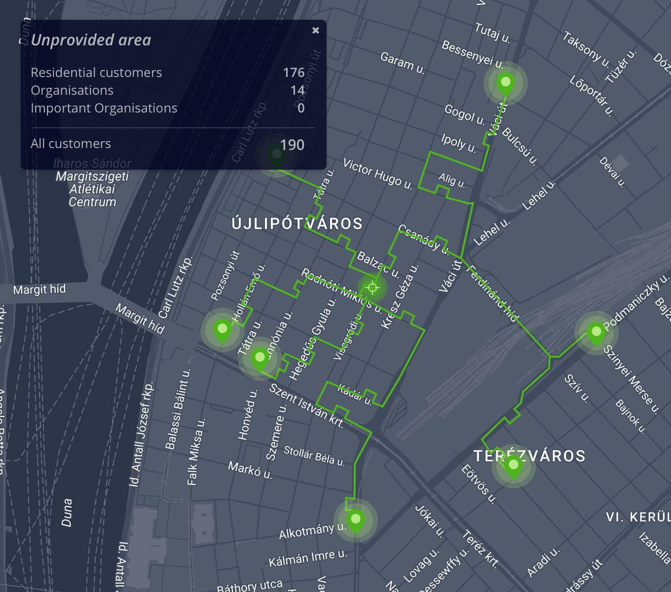 UI, map interface with locations and paths